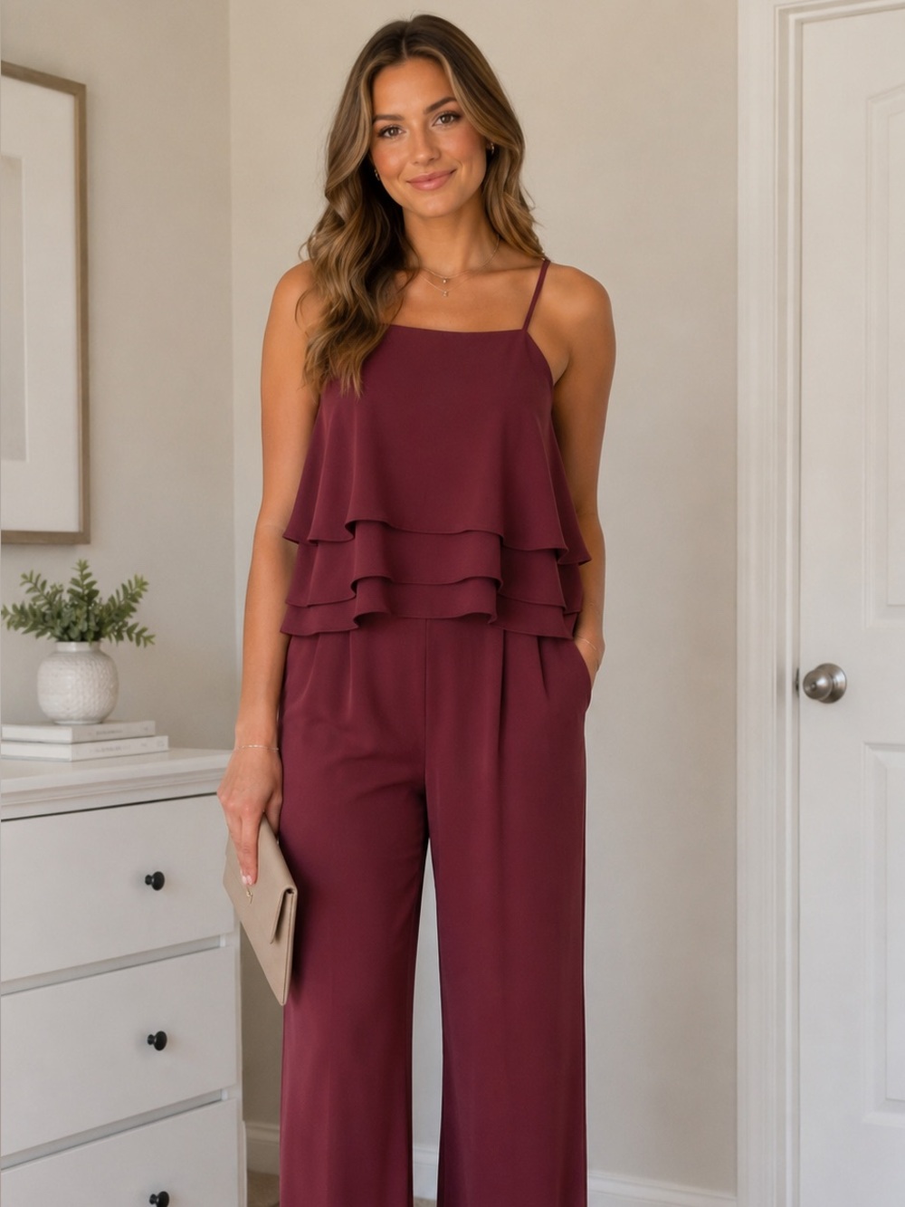 Gianni Bini Burgundy Layered Jumpsuit